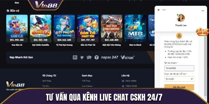 Tư vấn qua kênh Live chat CSKH 24/7